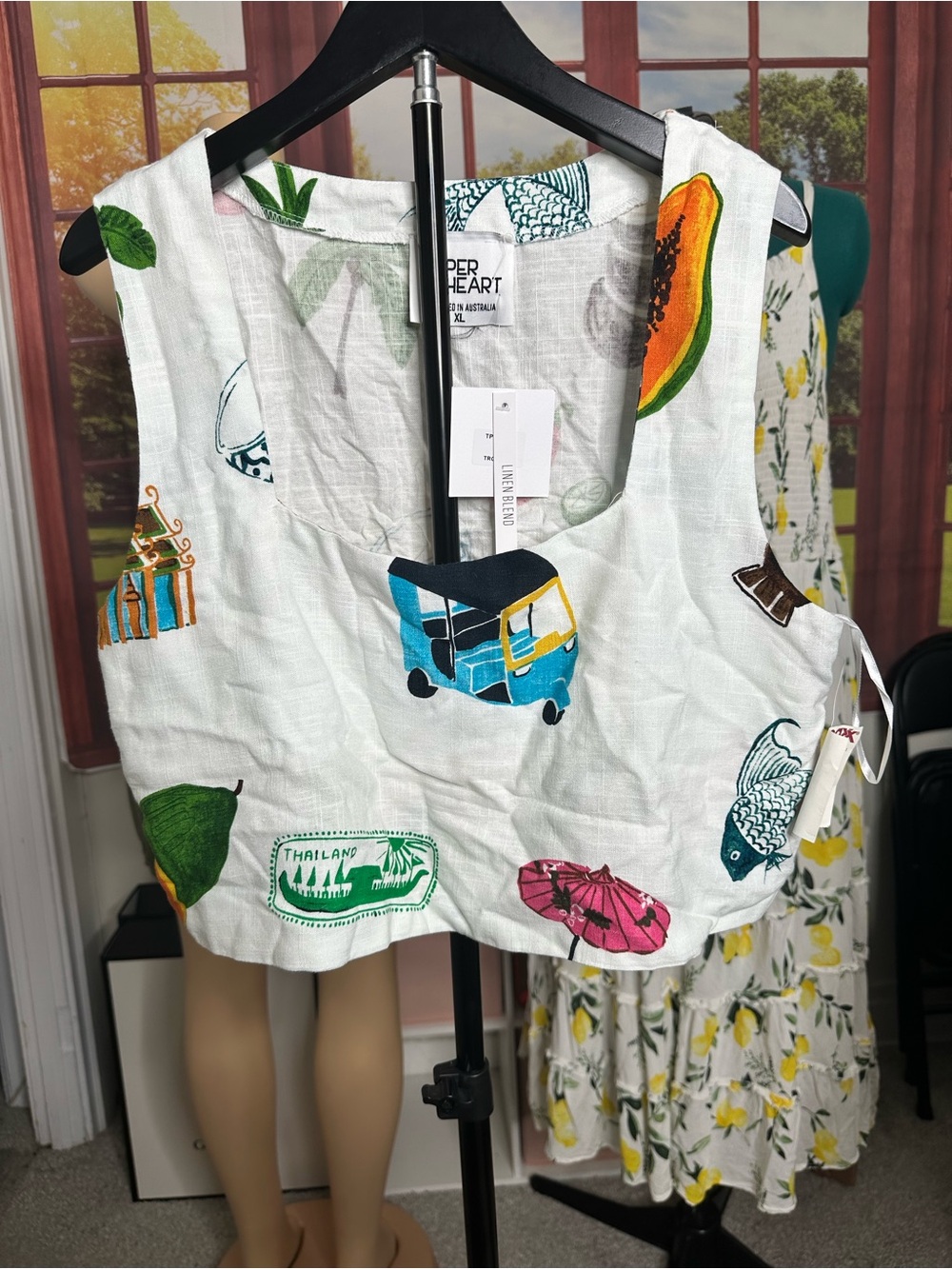 Sleeveless White Tropical Print Crop Top by Paper Heart